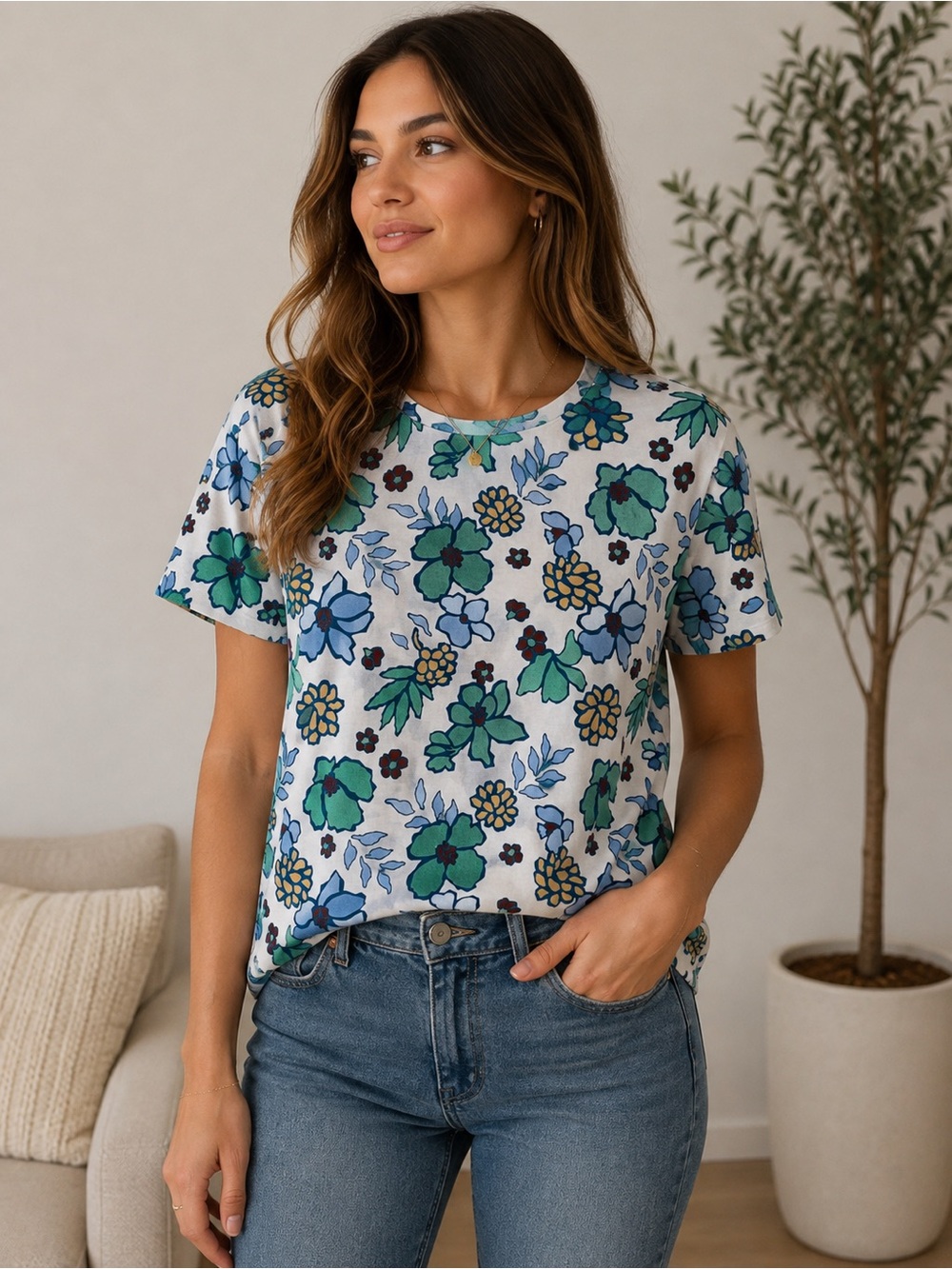 NEW! Women’s Banana Republic Factory floral Crewneck Short Sleeve Top - Size L